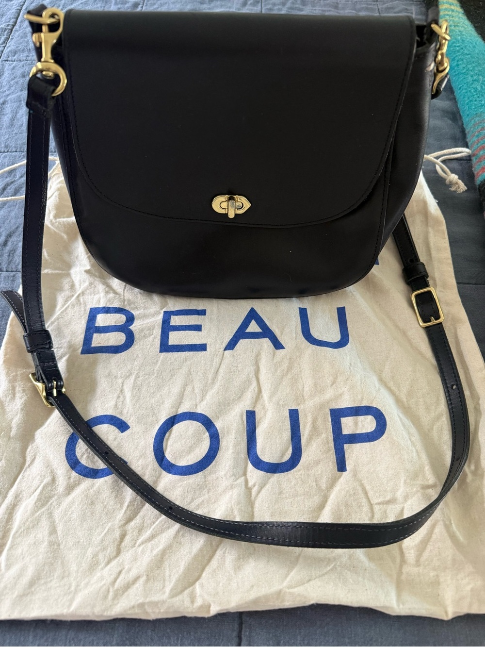 Clare V Black Leather Crossbody with Gold Hardware